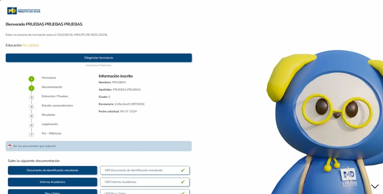 Página web de admisiones